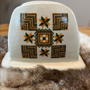 Vintage Ceramic Butter Dish with Geometric Design